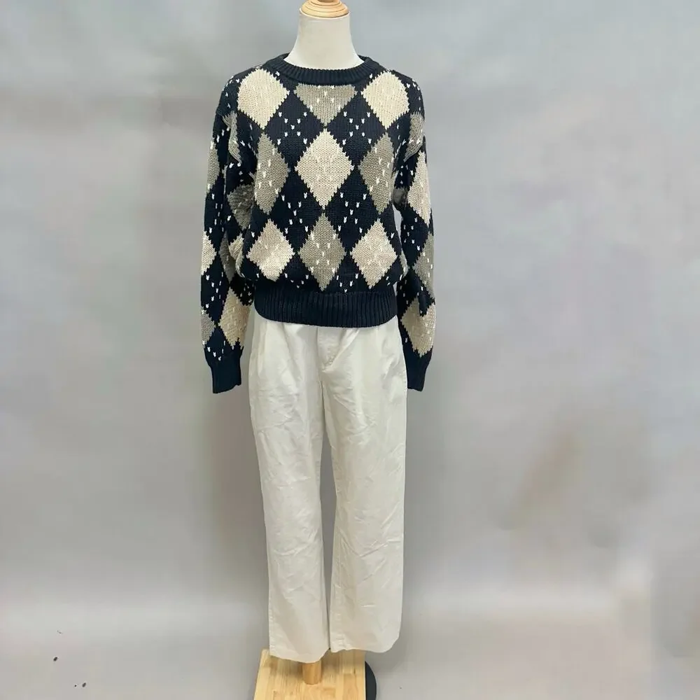 Vintage‎ Lizsport Argyle Sweater Women’s Small – Ramie Cotton Knit Oversized Fit